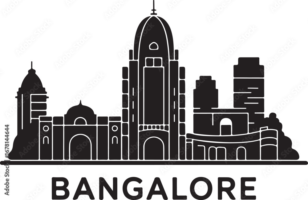 Fototapeta premium Bangalore skyline line art vector illustration black silhouette modern city design on white background