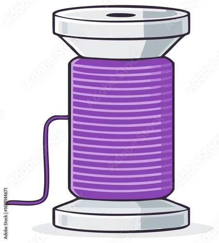 Illustrative spool of vibrant purple thread, creative sewing and crafting supply, tailoring element, cartoon style icon
