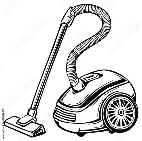 Retro Canister Vacuum Cleaner Line Art Illustration for Cleaning and Household Chores