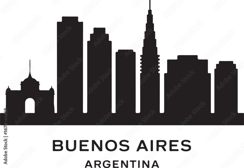 Naklejka premium Buenos Aires Argentina skyline horizontal banner vector illustration, black city silhouette on white background