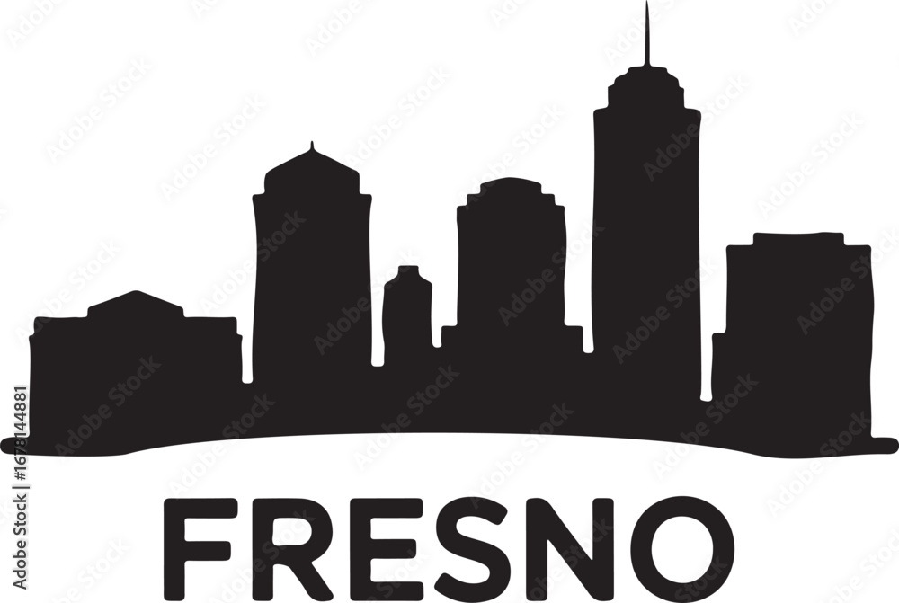 Fototapeta premium Fresno Skyline Black Silhouette Vector Design
