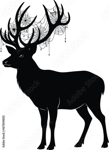 Majestic stag silhouette with elaborate antlers standing proudly silhouette