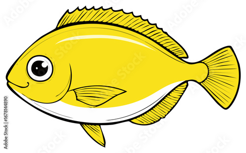 Vibrant Yellow Fish Swimming Cartoon Illustration Graphic Clip Art Sea Creature Aquatic Wildlife Animal