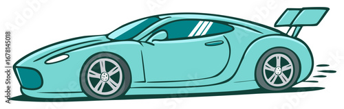 Sleek turquoise sportscar vector illustration with rear spoiler and motion lines