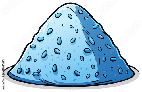 Illustration of Sugar Pile Powder with Droplets on Plate Blue Dessert Sweet Ingredient Granule Heap Mound