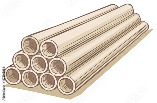 Illustration of a Stack of Round Concrete or Clay Pipes Used in Construction or Plumbing
