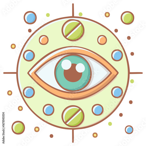 Mystical all seeing eye protection amulet with pastel geometric shapes