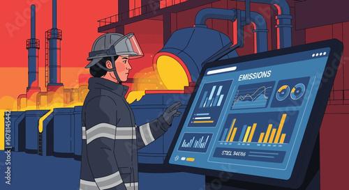 Steel industry emissions monitoring system operator at work station
