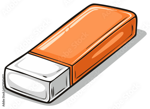 Vibrant orange and white rubber eraser school supply stationery item graphic illustration