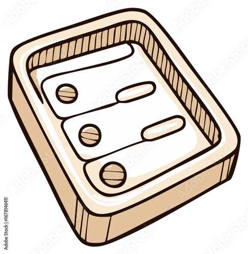 Cartoon illustration of a pill dispenser with medication inside