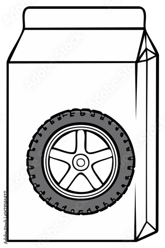 Illustrated carton with automotive tire image suggesting unexpected ingredient combination