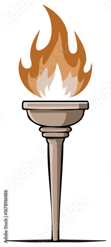 Cartoon Flame Burning Brightly on Tall Pedestal Torch Icon for Unity and Hope