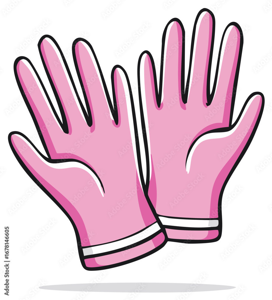 Obraz premium Cartoon illustration of pink rubber household gloves for cleaning and protection