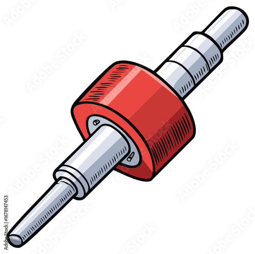 Bright red roller wheel with metal shaft illustration mechanical part