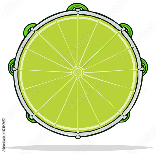 Creative cartoon tambourine designed as a fresh zesty lime slice vector illustration