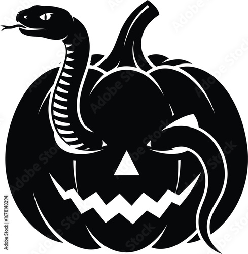 Spooky snake emerging from a halloween jack-o'-lantern silhouette