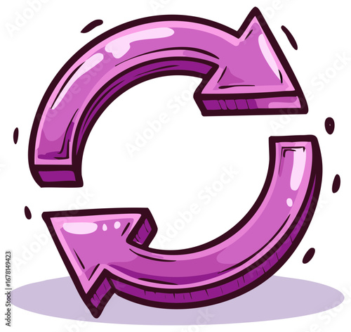 Pink circular arrows in motion with stylized shading and dots suggesting flow or repetition