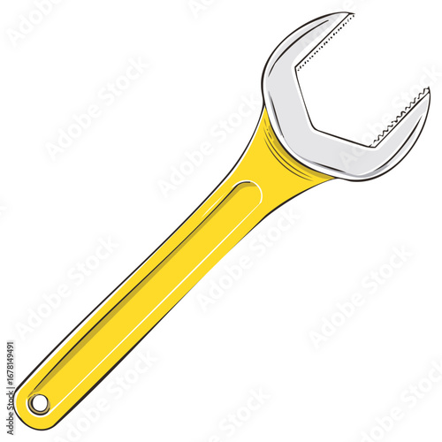 Vibrant Yellow Open End Wrench Hand Tool Graphic Illustration