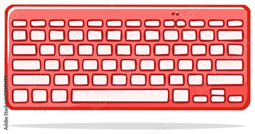 Flat Red Computer Keyboard with White Keys for Typing and Data Entry