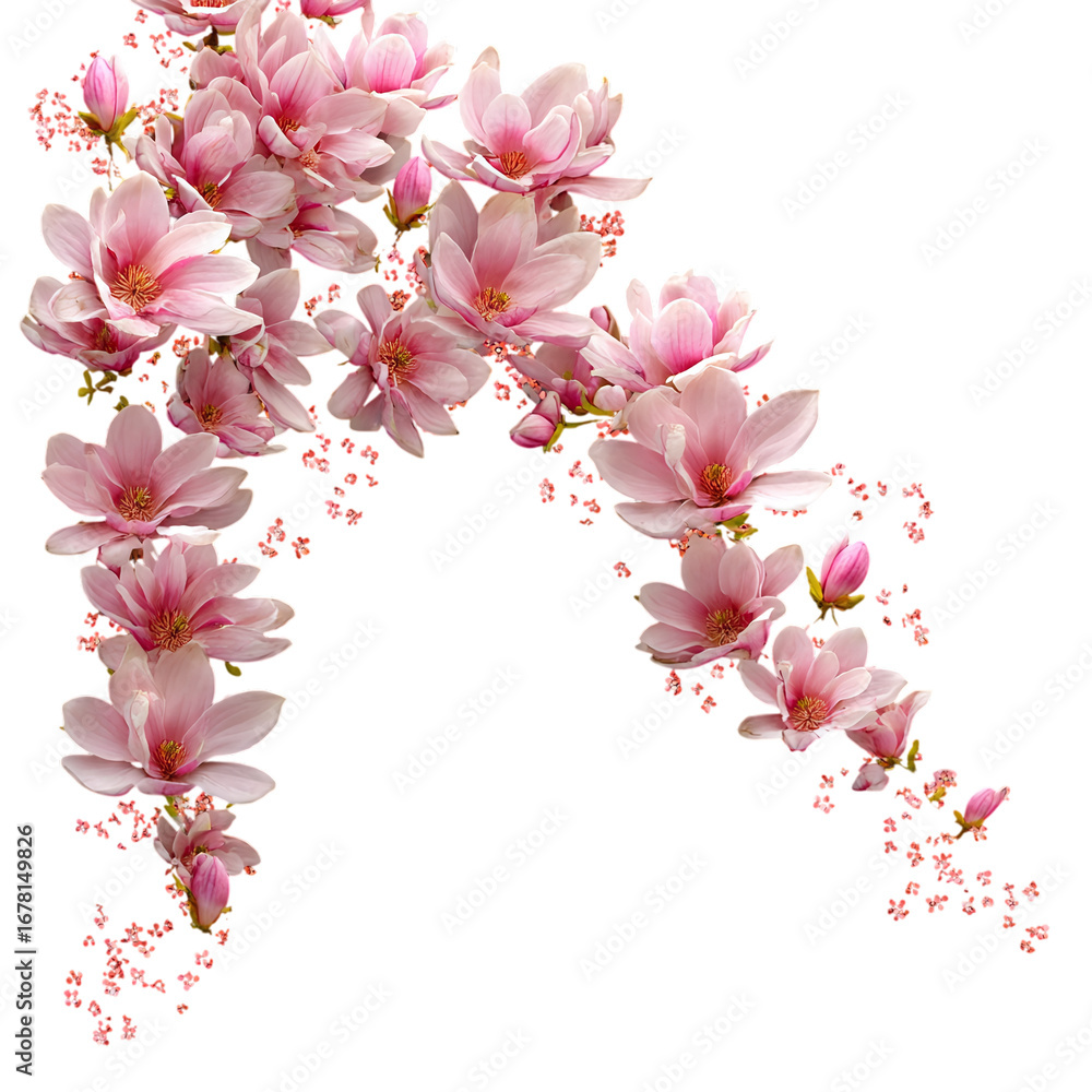 Obraz premium Realistic Magnolia Blossom Corner Decoration Isolated PNG
