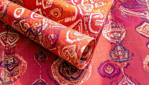 Handwoven Ikat Textile Pattern in Terracotta and Ochre Hues