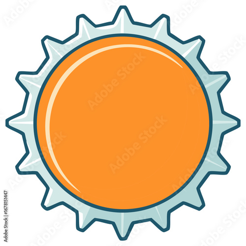 Bright orange and blue bottle cap icon for drinks and packaging design