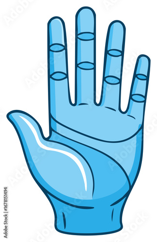Stylized blue open hand showing five fingers and palm with clean lines and shading