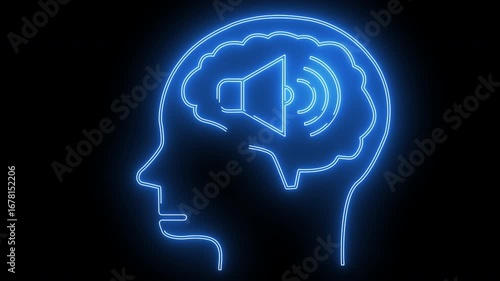Wallpaper Mural human brain head icon and speaker icon with neon effect Torontodigital.ca
