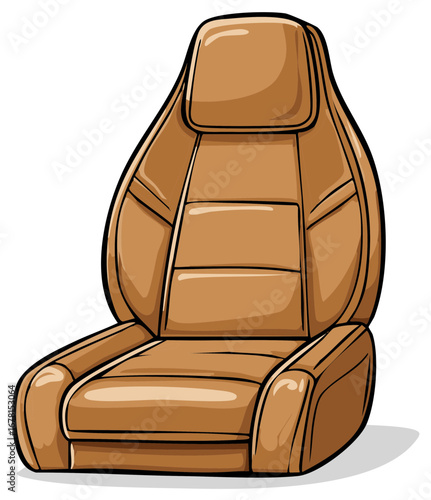 Comfortable brown leather car seat illustration for vehicle interior design, automotive upholstery