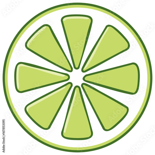 Bright green lime slice with distinct segments and outline