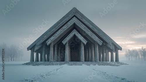 Wallpaper Mural Norse temple wooden architecture snow wide cinematic Torontodigital.ca