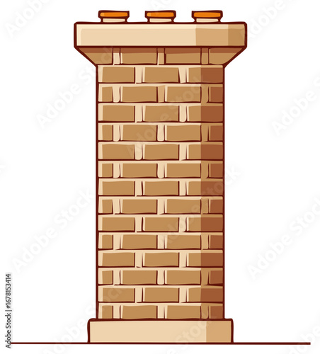 Cartoon illustration of a brick chimney stack with caps
