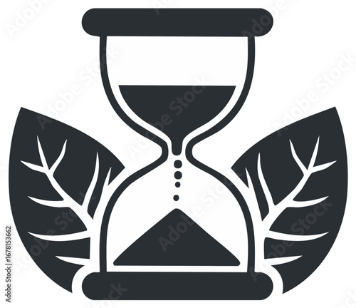 Hourglass with leaves symbol for time and nature concept