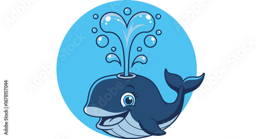 Cartoon Whale Spouting Heart-Shaped Water for Children's Books, Marine Life Education, and Aquatic Conservation Awareness Projects