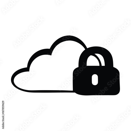 Black and white cloud and padlock illustration representing cloud security