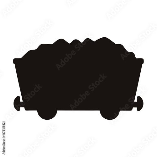Silhouette of a coal mining cart filled to the brim with resources