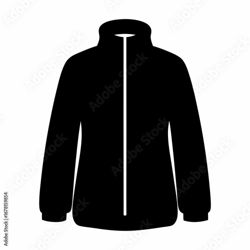 Black Jacket with Zipper on White Background Apparel Illustration Style