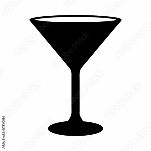 Black martini glass illustration in minimalist silhouette style on white background