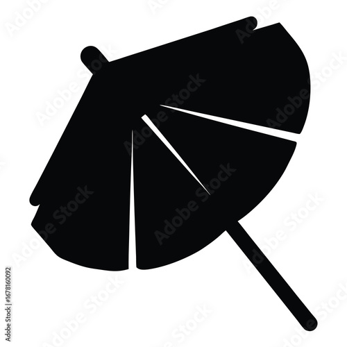 Solid black cocktail umbrella providing shade with a long supportive stick