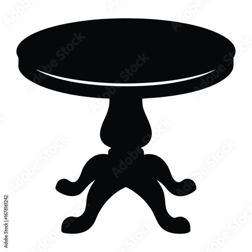Elegant black table silhouette with ornate base and circular tabletop design