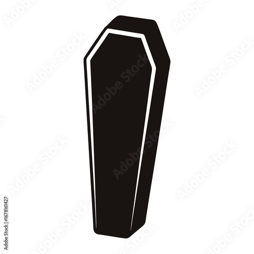 A Solid Black Silhouette of a Traditional Coffin Against a White Background