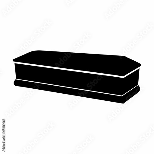 Simple black and white vector illustration of a closed wooden casket
