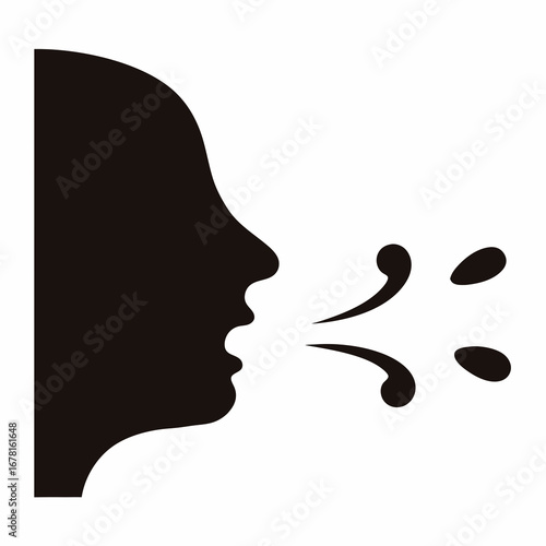 Silhouette of a person sneezing or coughing with droplets flying out