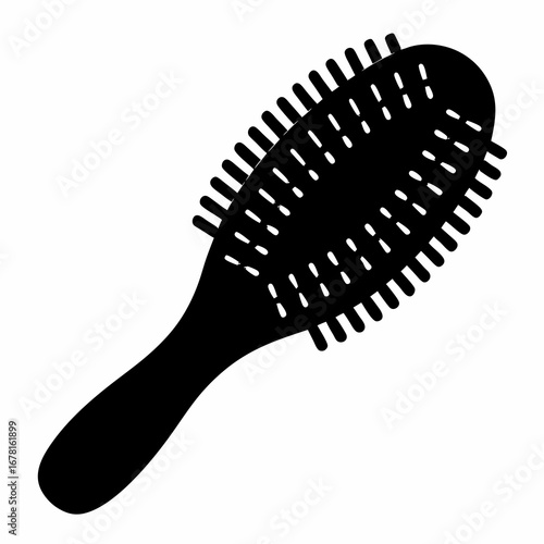 Black and white illustration of an oval hairbrush for styling hair