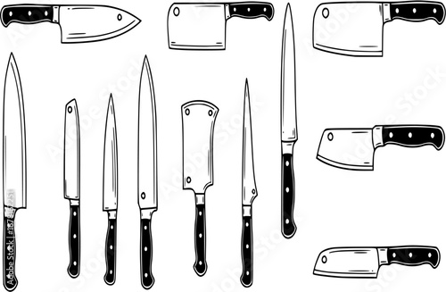 Kitchen knives vector icon set
