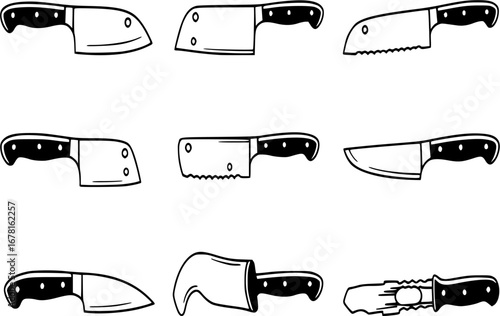 Kitchen knives vector icon set
