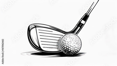 Bold Monochrome Golf Club and Ball Poised for a Powerful Drive