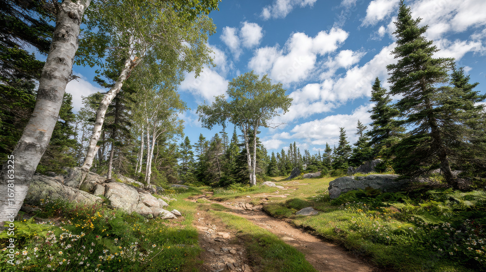 Obraz premium explore stunning summer landscapes and nature trails in various cities across canada focusing on serene forest
