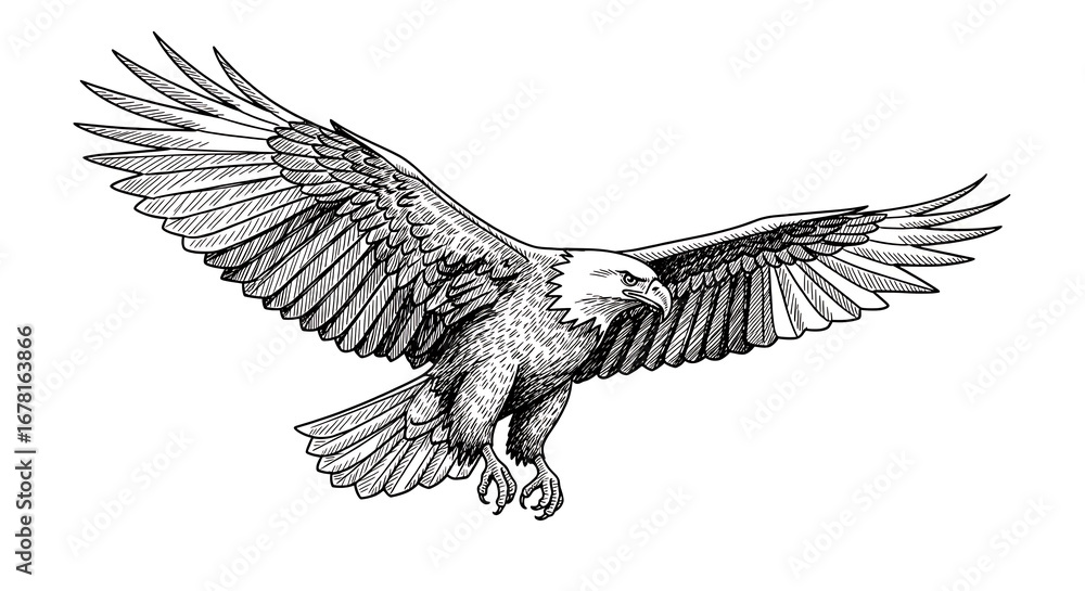 Obraz premium Hatching Technique Eagle Detailed Art