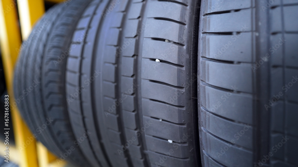 Obraz premium Worn Tires and Tire Replacement Timing: Used and Old Tire Safety Tips